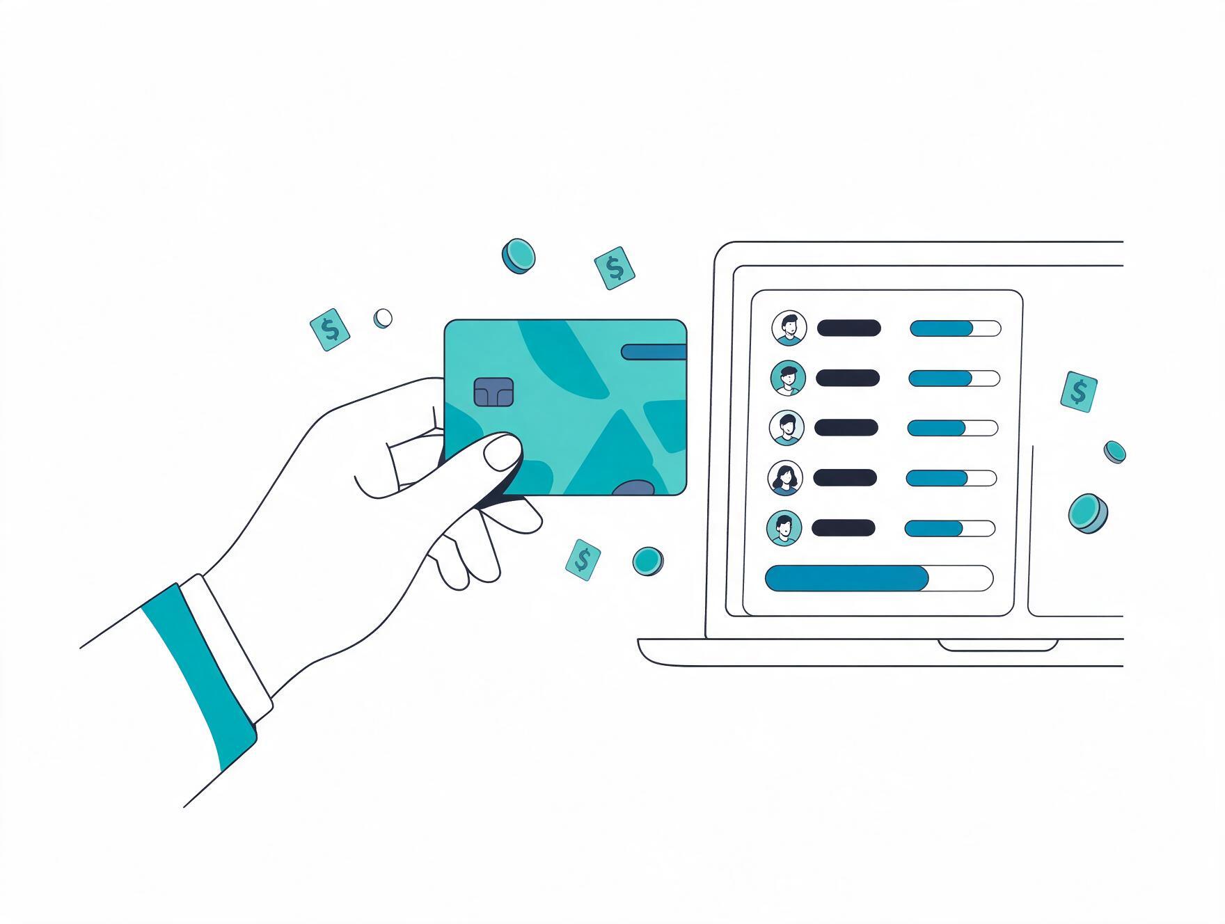 Illustration of a hand paying payroll with a business credit card